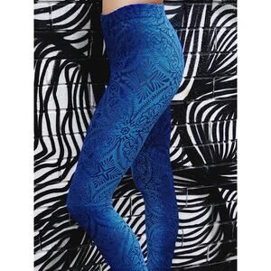 Black Milk Burned Velvet Leggings Navy Blue Pull On Retro Artsy Boho Womens Med